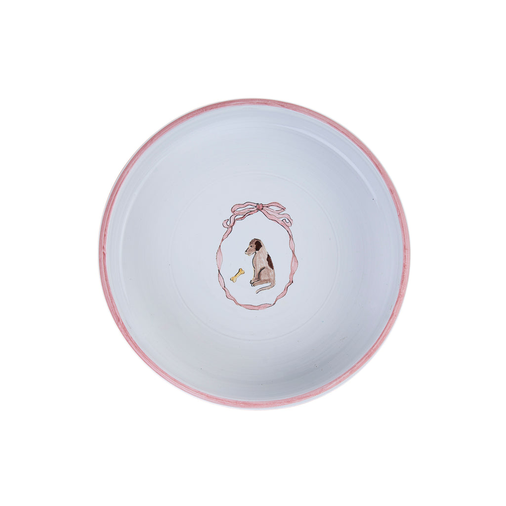 Mungo & Maud Luxury Dog & Cat Outfitters Mademoiselle Dog Bowl Hand-Painted White Pink