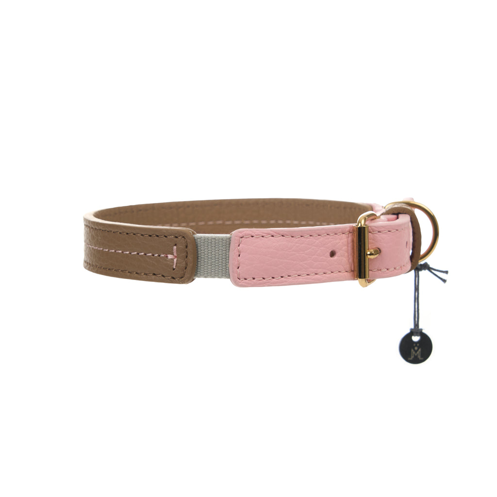 Mungo & Maud Luxury Dog & Cat Outfitters Bauhaus Leather Dog Collar Brown Pink