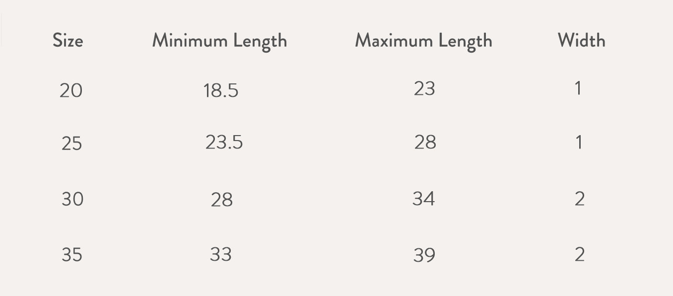 Size chart in cm