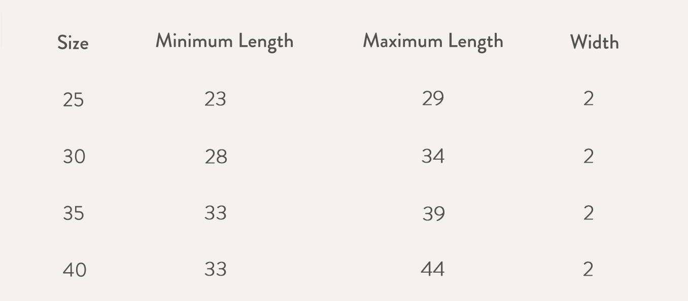 Size chart in cm