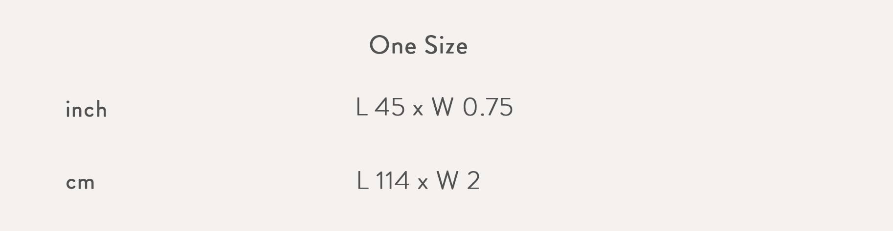 Size chart in inch