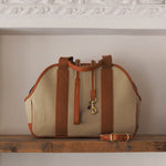 Mungo & Maud Luxury Dog & Cat Outfitters Bonbon Leather Cotton Canvas Dog Bag Dog Collar & Lead Brown