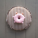 Mungo & Maud Luxury Dog & Cat Outfitters Donut-Piglet Dog Toy Pink Pillow Pie Cotton Gingham Dog Pillow Brown