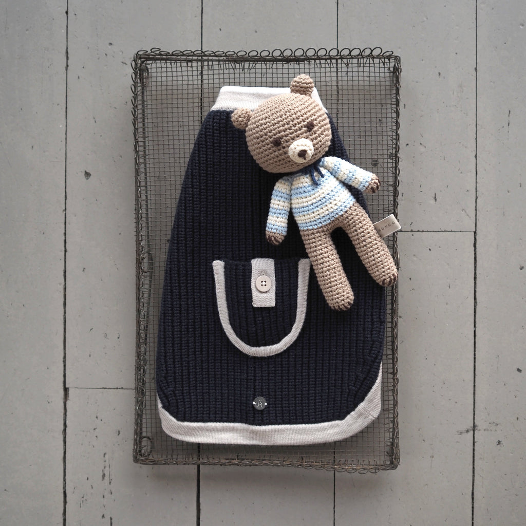 Mungo & Maud Luxury Dog & Cat Outfitters Archer Merino Dog Pullover Dark Blue Blueberry Bear Dog Toy