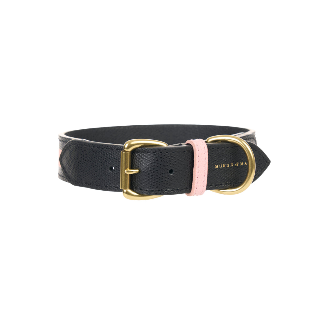 Mungo & Maud Luxury Dog & Cat Outfitters Torino Leather Dog Collar Black Pink