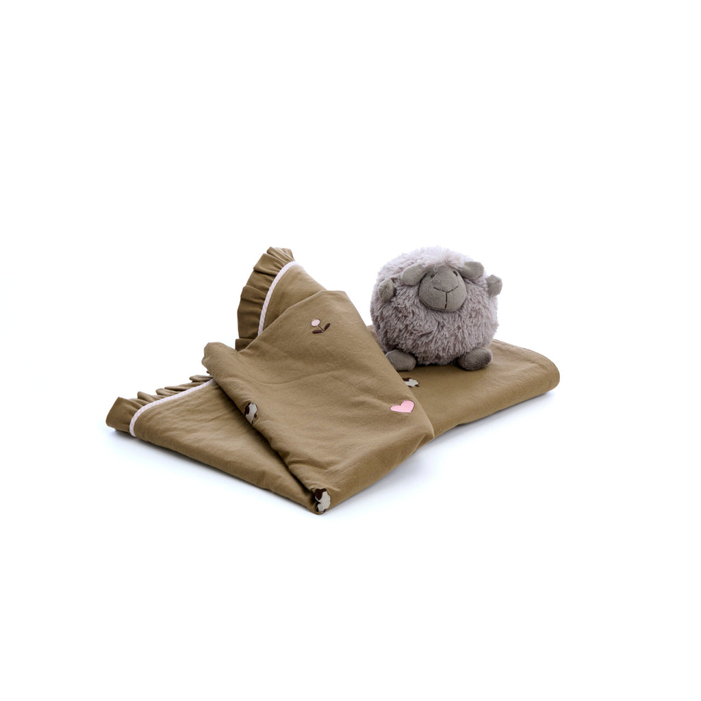 Mungo & Maud Luxury Dog & Cat Outfitters Counting Sheep Embroidered Cotton Blanket Brown Pink Check Puffacake Sheep Plush Dog Toy Grey