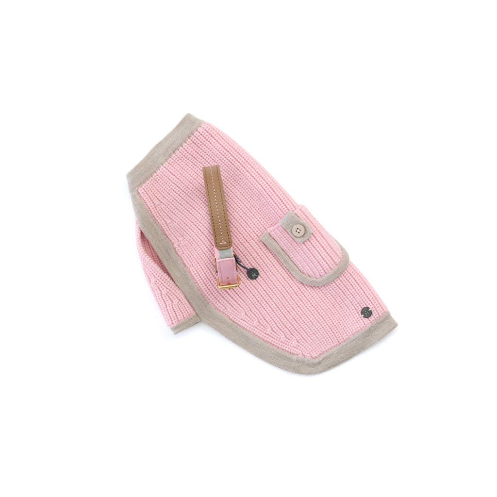 Mungo & Maud Luxury Dog & Cat Outfitters Archer Merino Dog Pullover Pink Bauhaus Leather Dog Collar Brown Pink