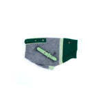 Mungo & Maud Luxury Dog & Cat Outfitters Obi Merino Cashmere Dog Pullover Grey Green Baseball Cotton Suede Dog Collar Grey Green