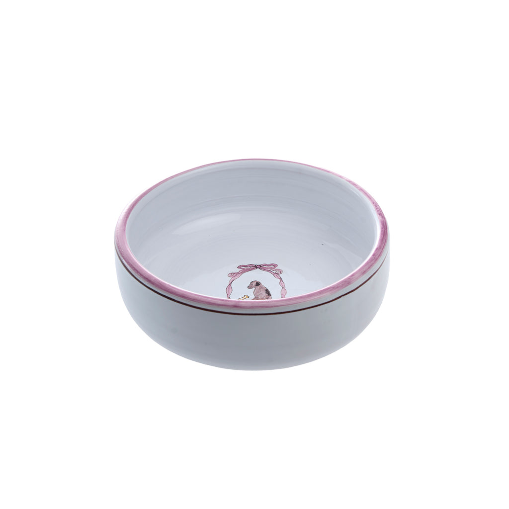 Mungo & Maud Luxury Dog & Cat Outfitters Mademoiselle Dog Bowl Hand-Painted White Pink