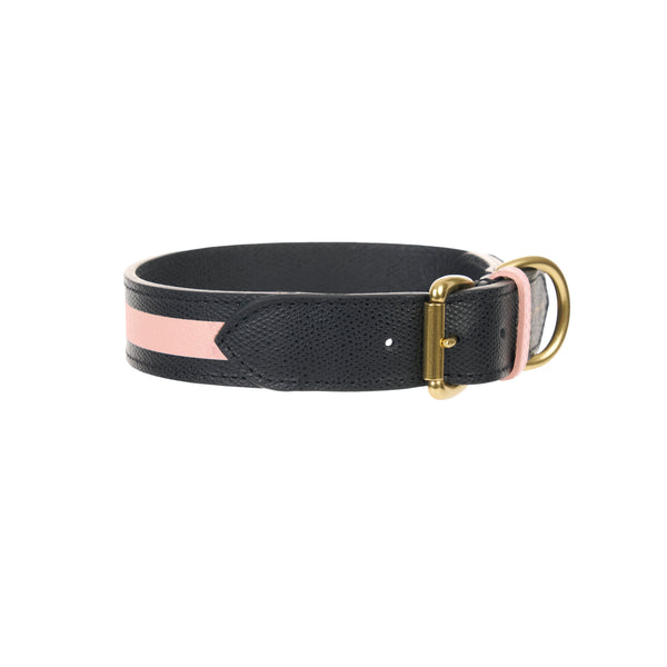 Mungo & Maud Luxury Dog & Cat Outfitters Torino Leather Dog Collar Black Pink