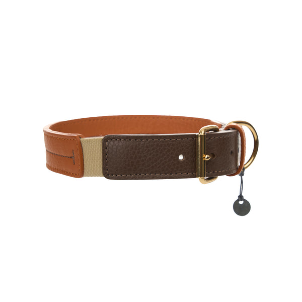 Mungo & Maud Luxury Dog & Cat Outfitters Bauhaus Leather Dog Collar Orange Brown